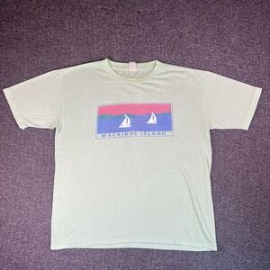 Vintage 90s Mackinac Island Shirts Womens L Green Short Sleeve Sailboat Michigan